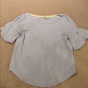 Anthropologie med blue top with ruffle sleeves